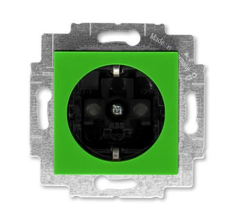  артикул 2CHH203457A6067 название Розетка 1-ая электрическая , с заземлением и защитными шторками (безвинтовой зажим) , Зеленый/Дымчатый черный, Levit, ABB